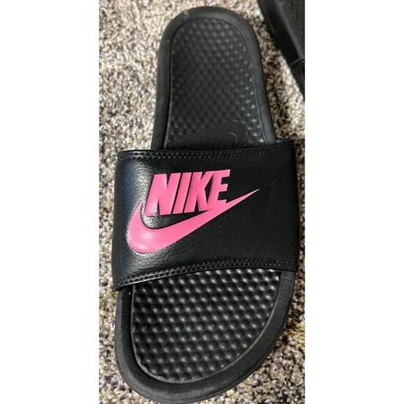 Nike Benassi JDI Black & Pink Slides Sandals Women Size 9 - Picture 2 of 3